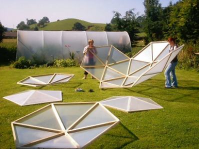 Low cost geodesic dome greenhouse kit